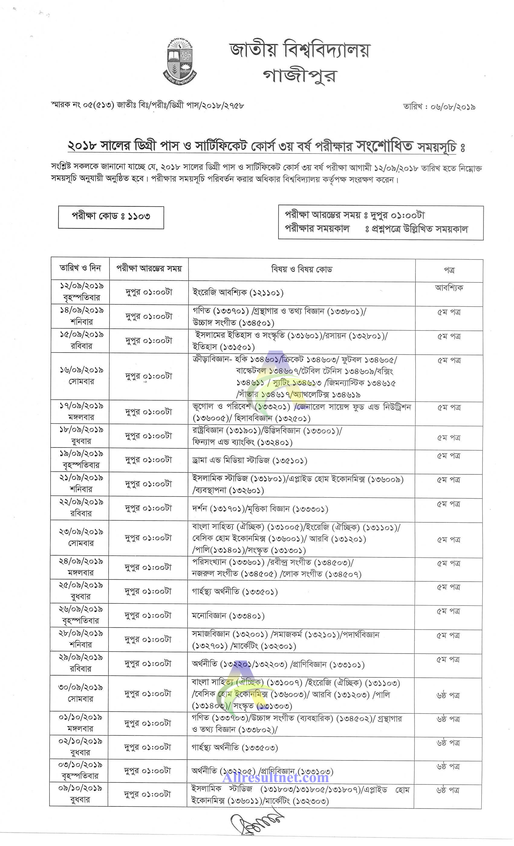 Degree 3rd Year Routine 2019 Updated