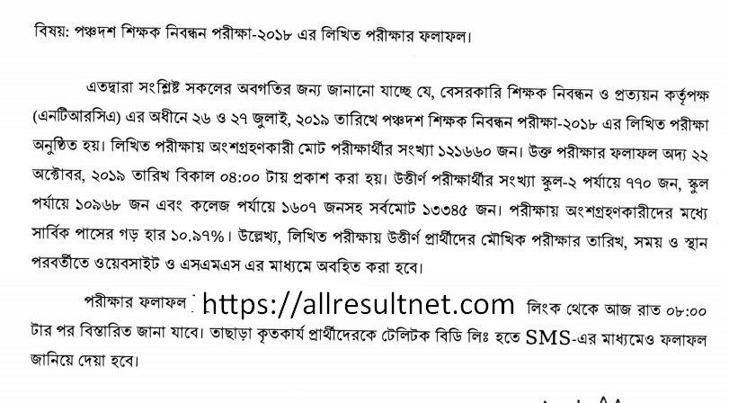 15th NTRCA Written Result 2019