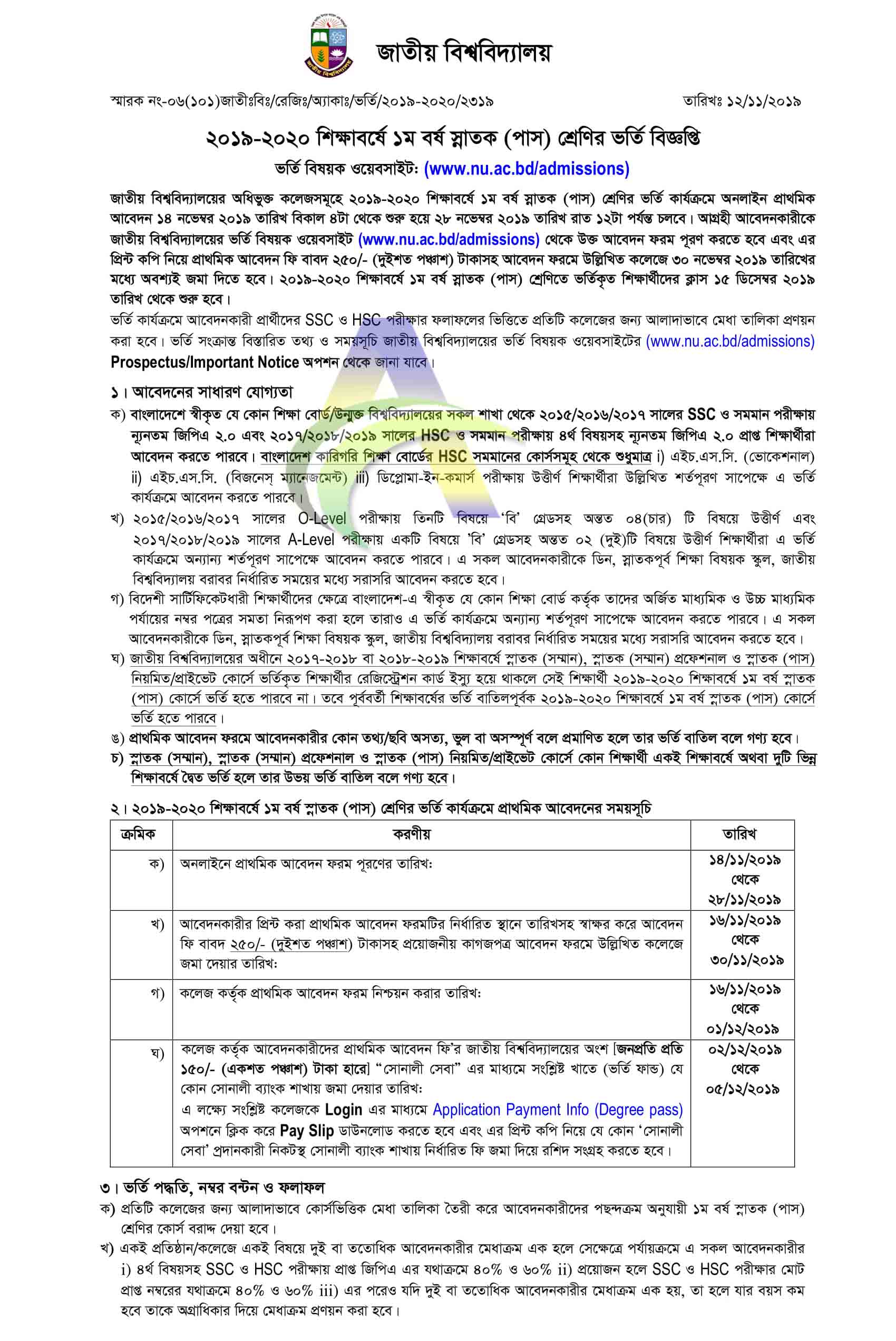 Degree Admission 2019