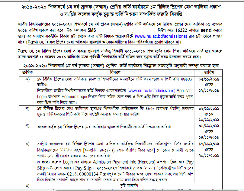 Honours Release Slip Result 2019