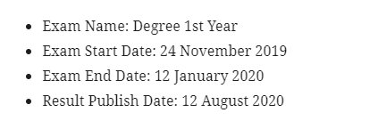 Degree 1st Year Exam Date
