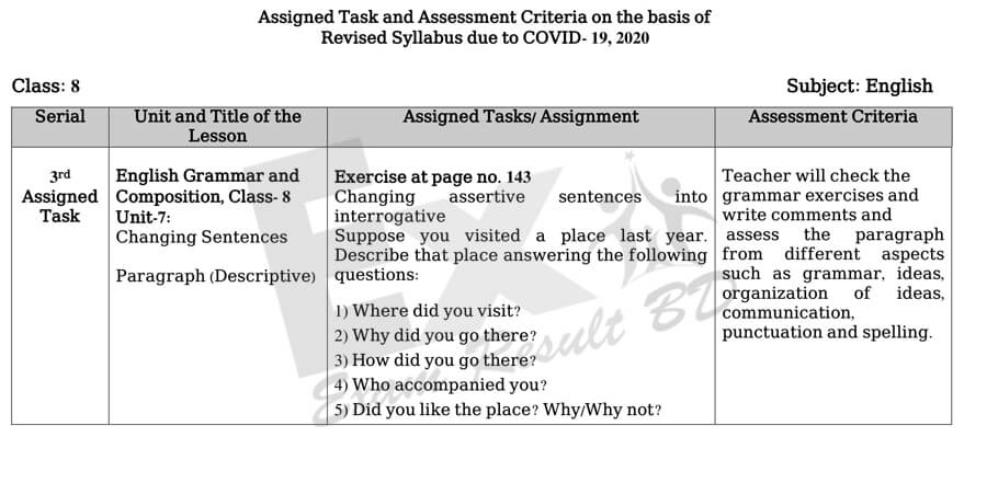 Class 8 Assignment Answer English