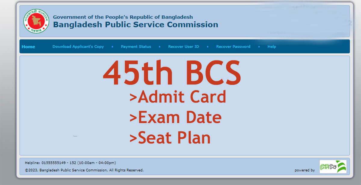 45th BCS Admit Card