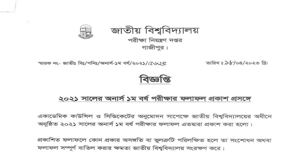 Honours 1st Year Result 2020-21 Session Out at National University Honours 1st Year Result 2020 Out Today