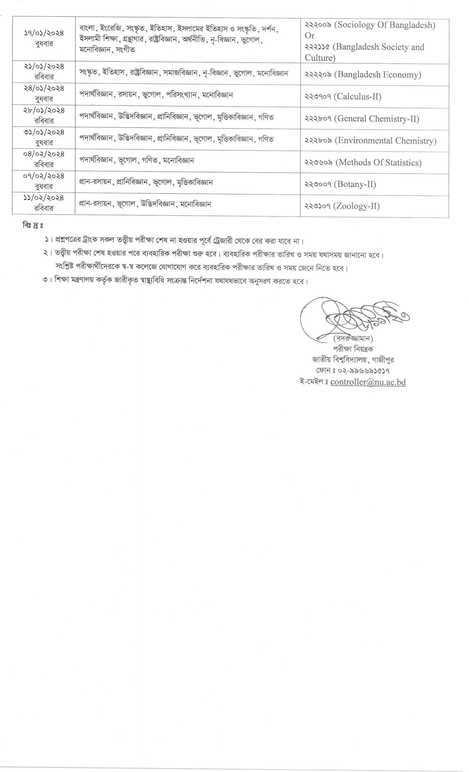 Honours 2nd Year Routine 2023