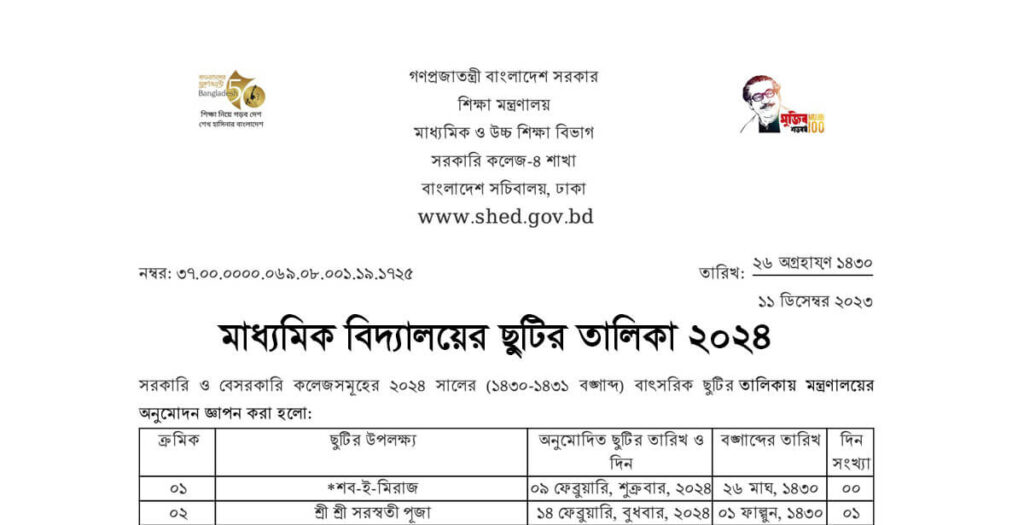 High School Holiday List 2024 Published Secondary Education Board High School Holiday List 2024