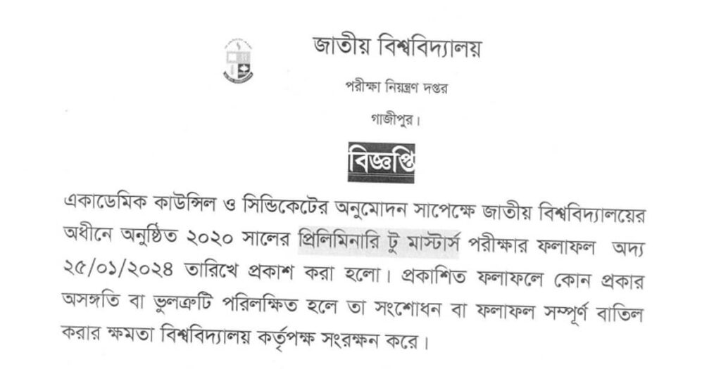 NU Masters 1st Year Result 2024 Published National University nu.ac.bd Masters 1st Year Result 2024