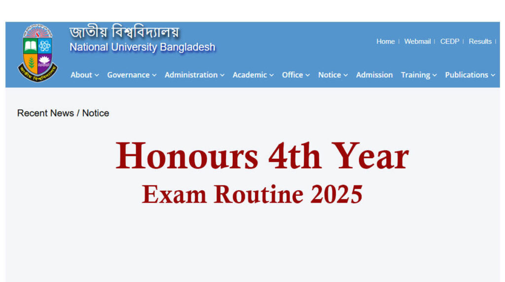 Honours 4th Year Routine 2025 – National University Honours 4th Year Routine 2025