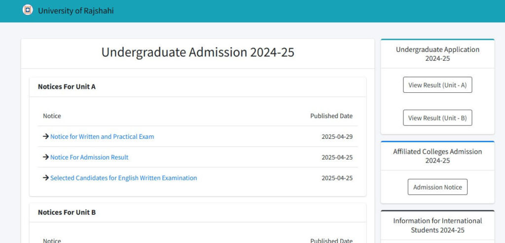 RU Admission Result 2025