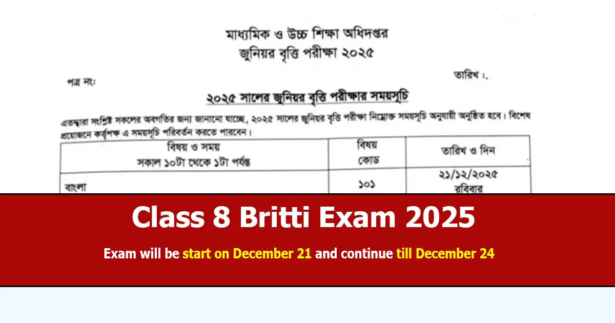 Class 8 Britti Exam Routine 2025 Published