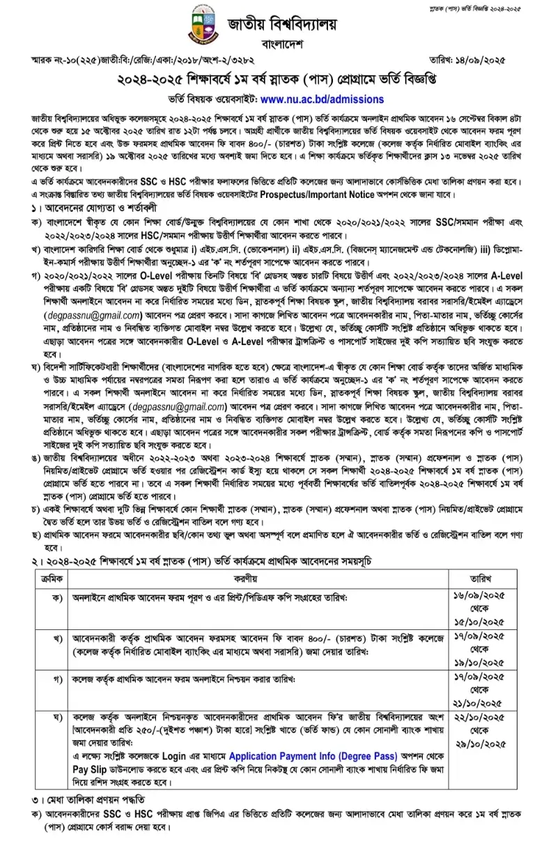 Degree Admission Circular 2025