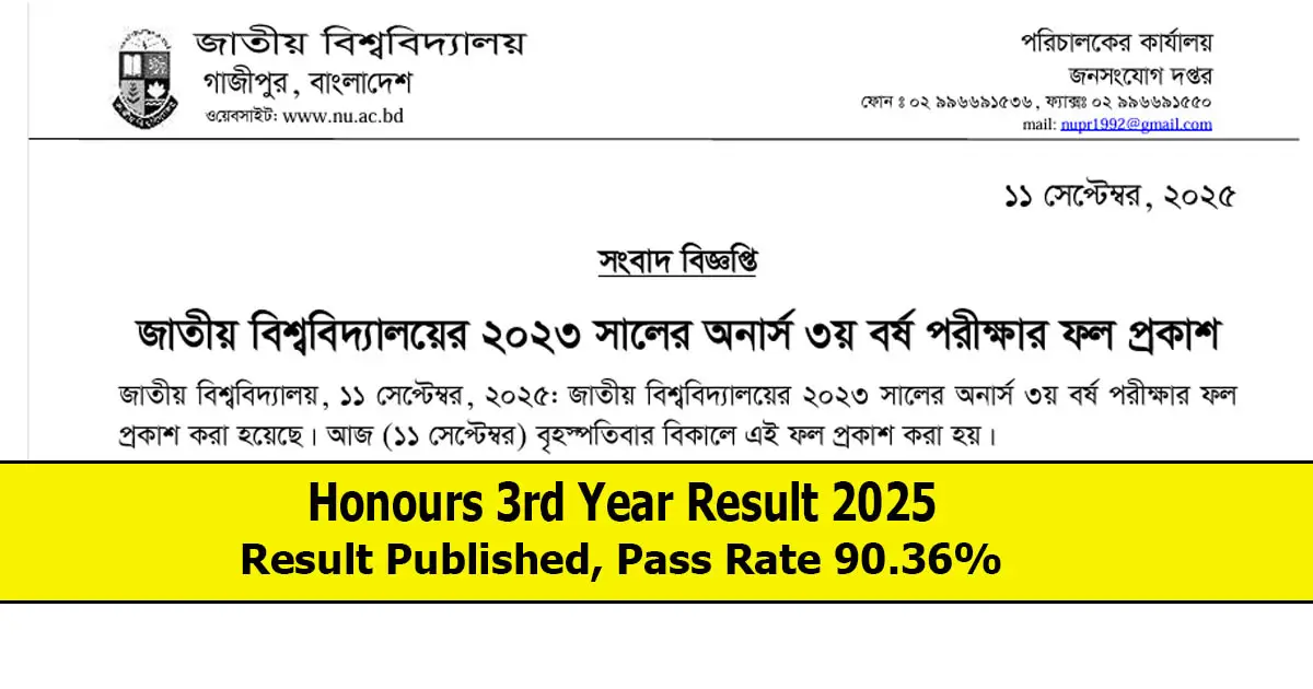 Honours 3rd Year Result 2025 Published with 90 percent pass rate