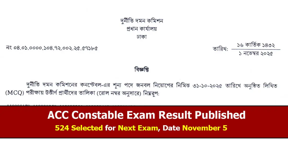 ACC Constable Exam Result 2025 Published