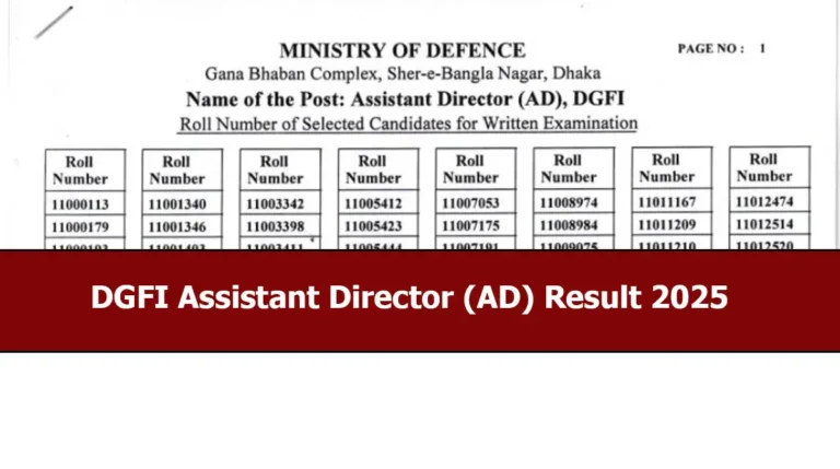 DGFI Assistant Director (AD) Result 2025 Published, 1316 Candidate Selected DGFI AD Result 2025 Published