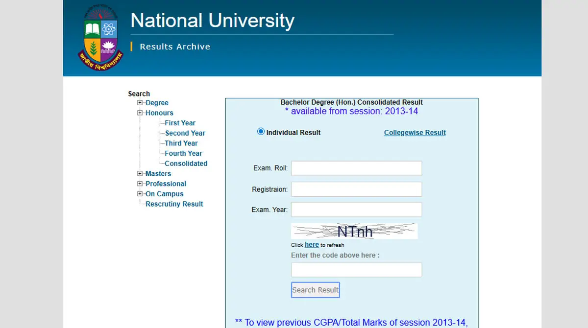 Honours 4th Year CGPA Result 2025